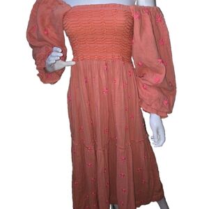 Free People Coral Long Sleeve Dress